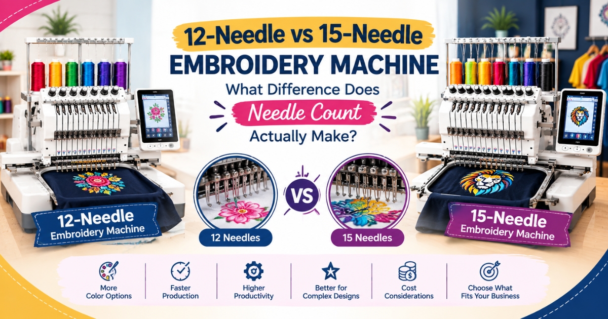 12-Needle vs 15-Needle Embroidery Machine What Difference Does Needle Count Actually Make - Murthy Sewing Machines Featured Image