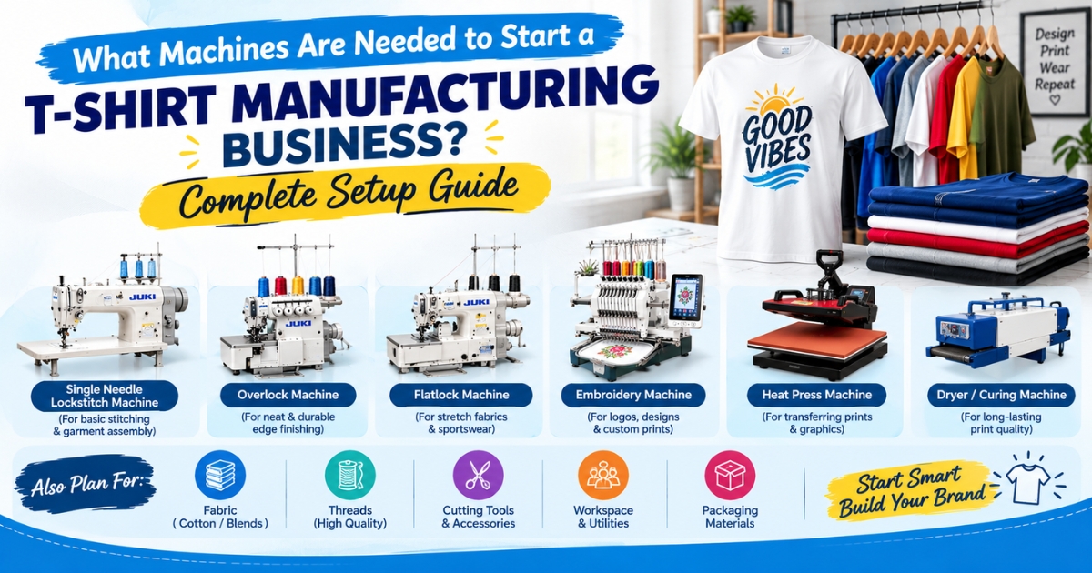 What Machines Are Needed to Start a T-Shirt Manufacturing Business Complete Setup Guide - Murthy Sewing Machines Featured Image